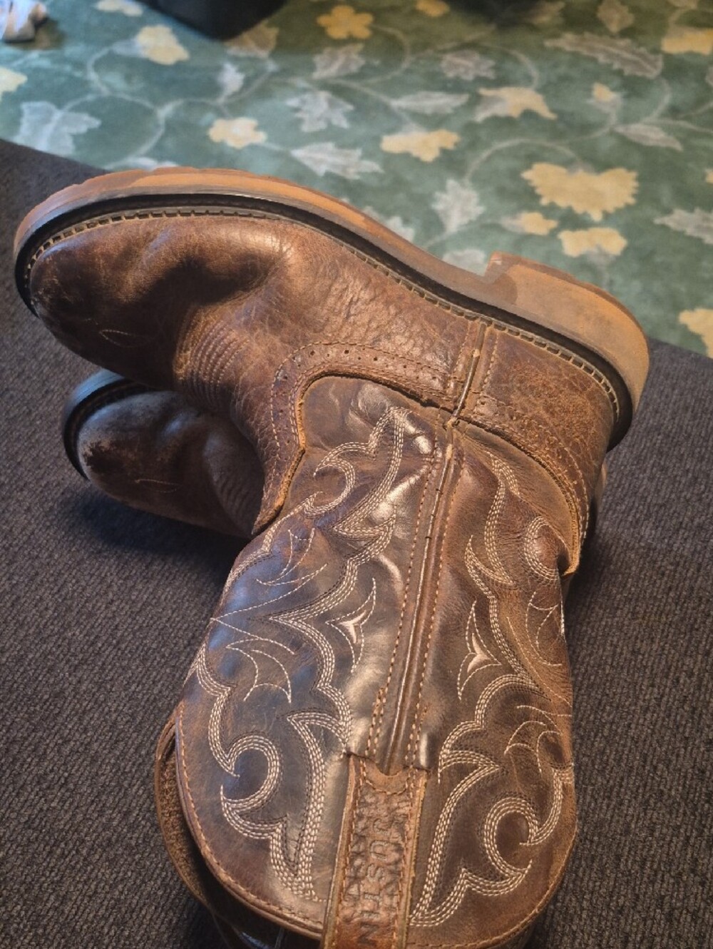 Justin Boots Brown Distressed Leather Western Work Boots - Picture 3 of 11